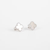 Van Cleef and Arpels Vintage Alhambra Earrings Mother of Pearl MOP White Gold Earrings